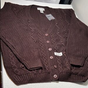 Liz Baker Dark Brown Cable Knit V-Neck Button Cardigan New w/Tags